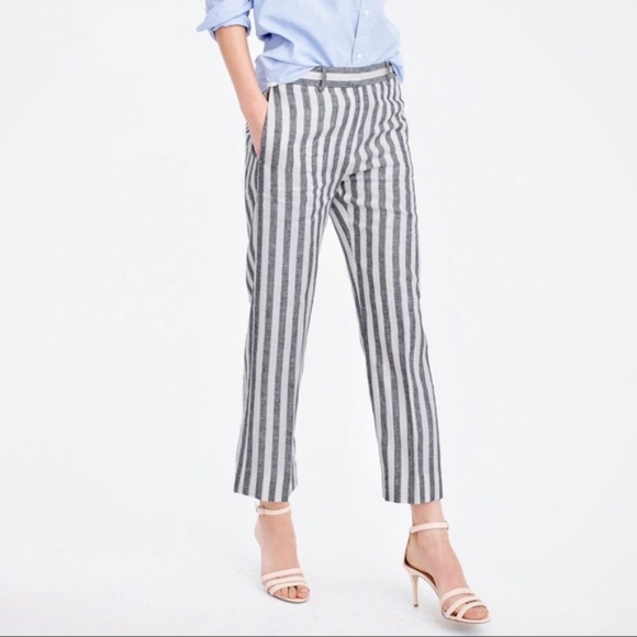 J.Crew Cropped Pant in Striped Linen - Picture 1 of 7